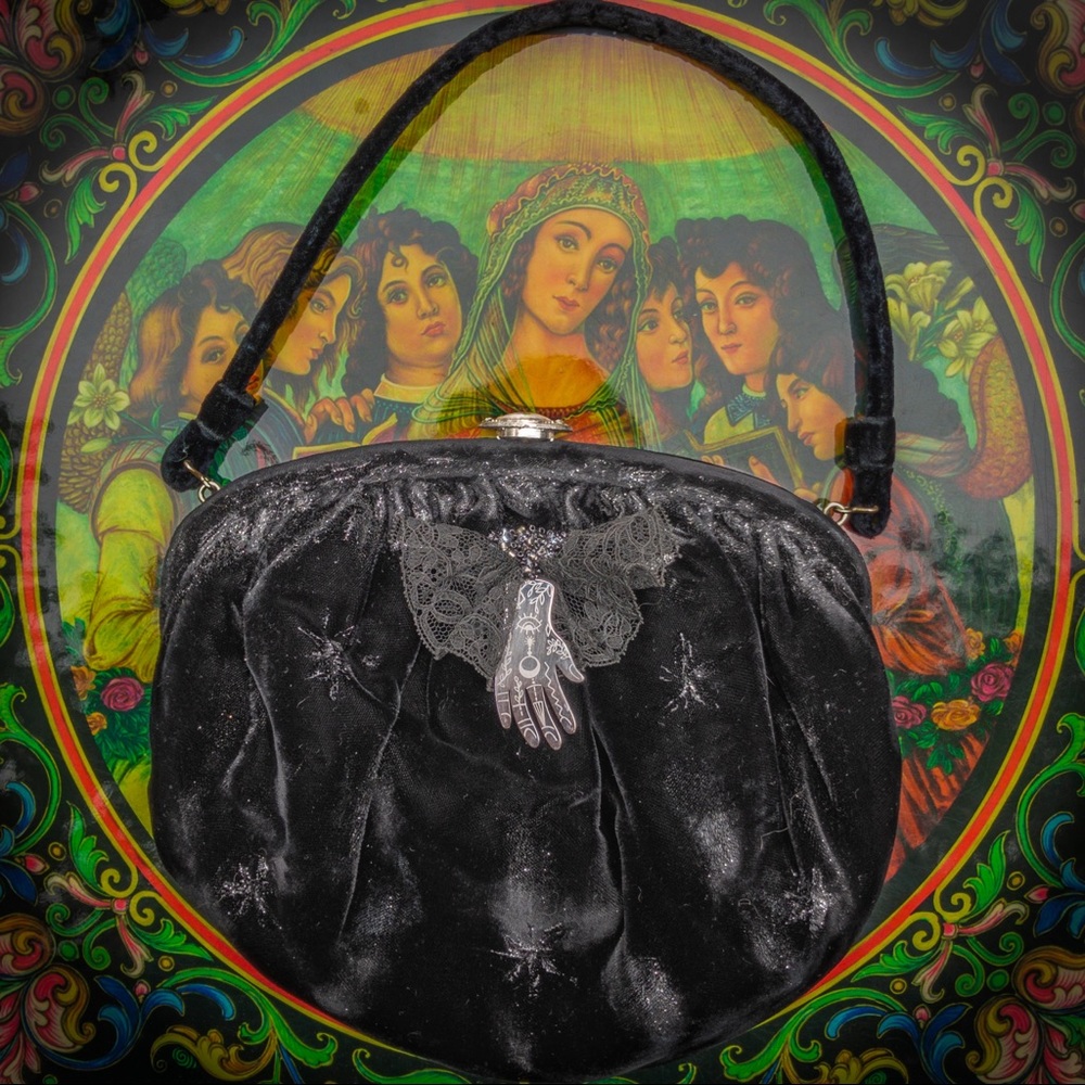 Vintage Velvet Hand of Fate Goth Boho Purse Bag